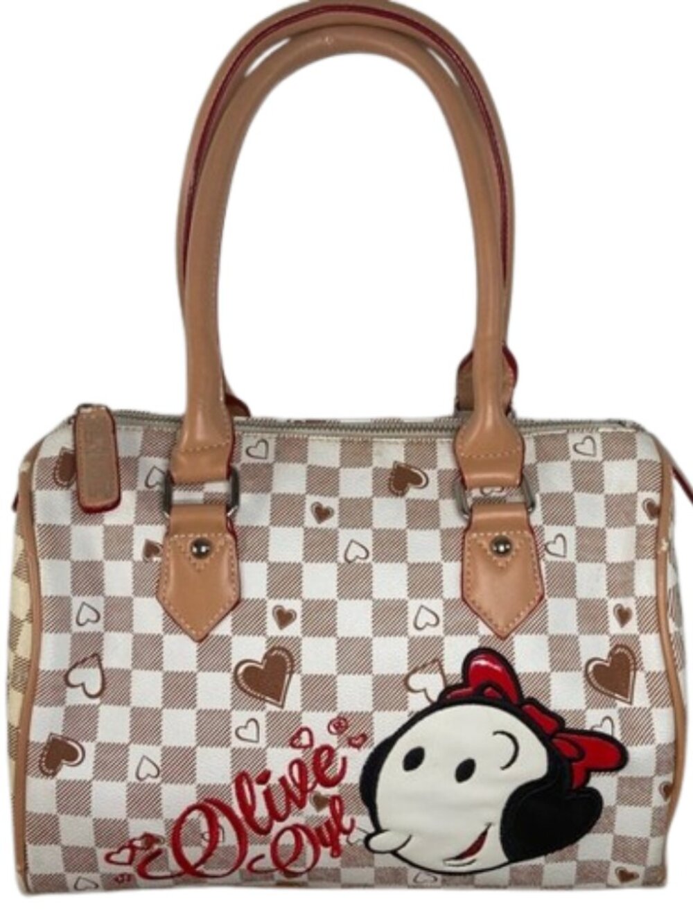 Olive Oyl Popeye Handbag Purse Brown Checkered Hearts Shoulder Bag King Features